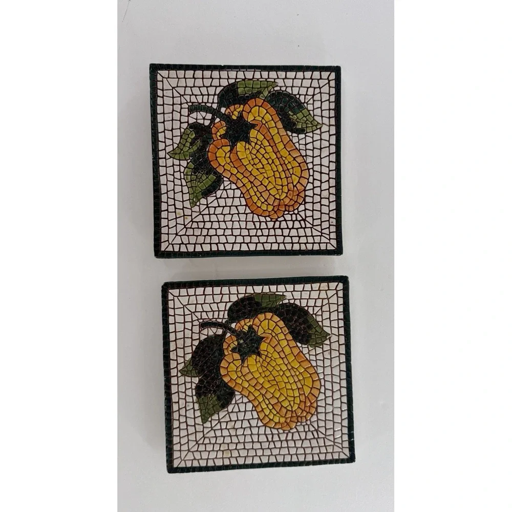 Pier 1 Hand Painted Mosaic 2 Piece Trivet Set - Made in Italy‎ 6